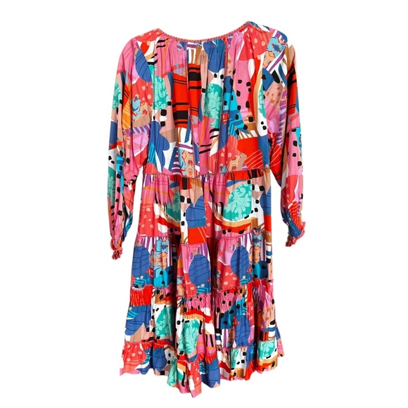 Tolani Colorful Multicolor Long Sleeve Tiered Pockets Button Front Dress Size L - Picture 2 of 9